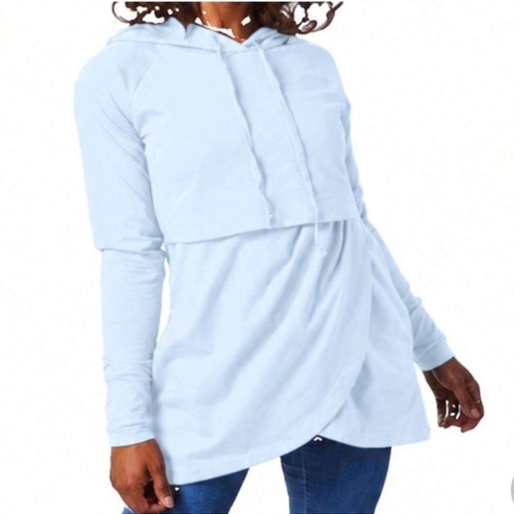 Latched Mama Light Blue Nursing Hoodie Tulip Hem Petal Front Pockets Medium